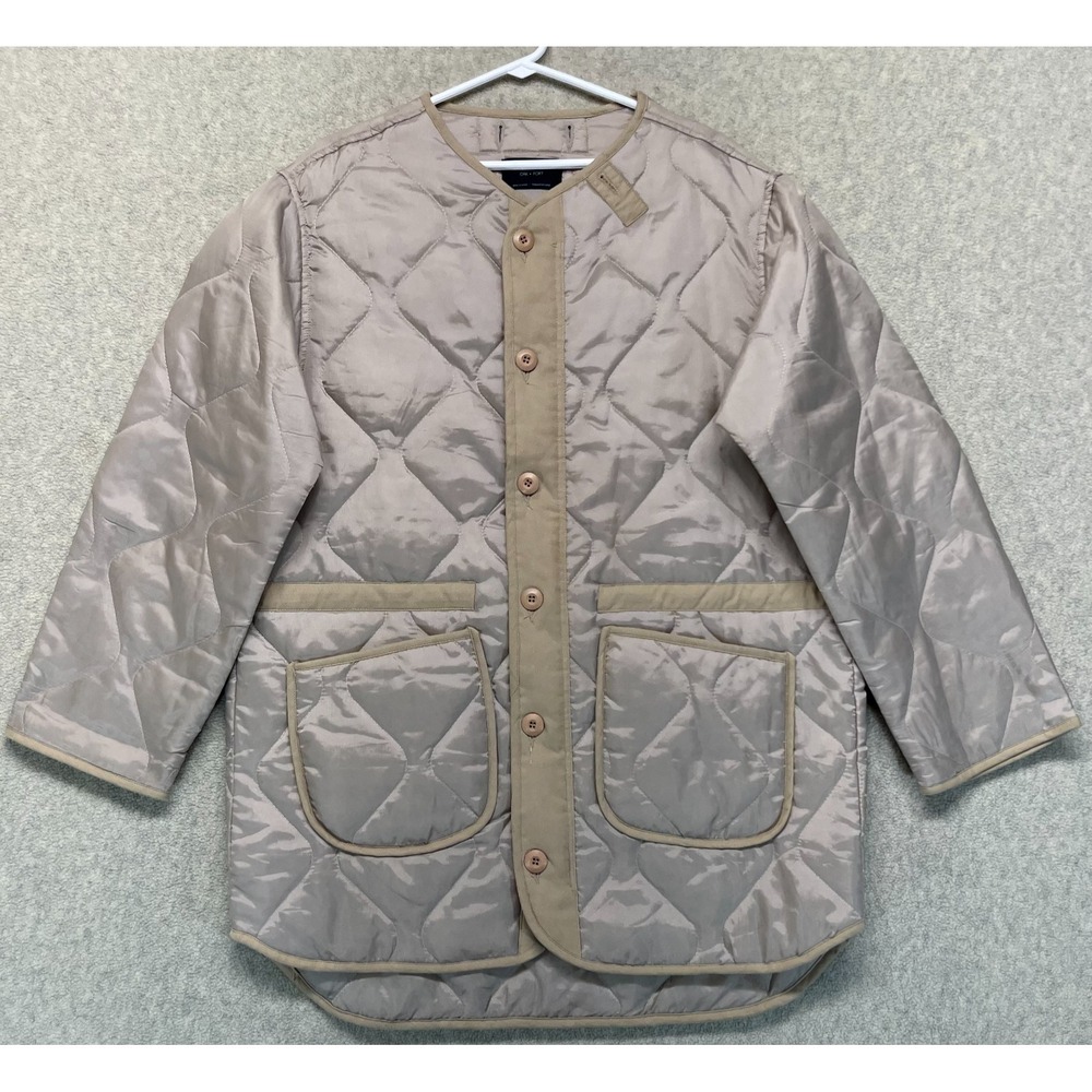 Oak + Fort Womens Quilted Jacket Beige Long Sleeve Oversized Fit Pocket One Size